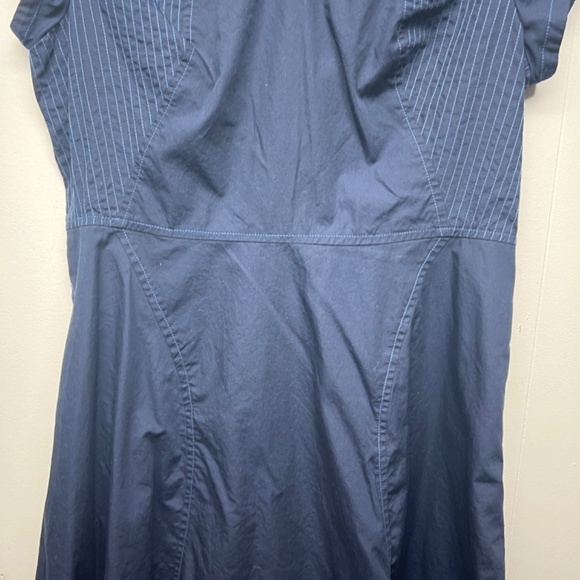 Women's Navy Blue Short Sleeve Midi Dress Size Large Side Pockets 100% Cotton - Picture 4 of 12